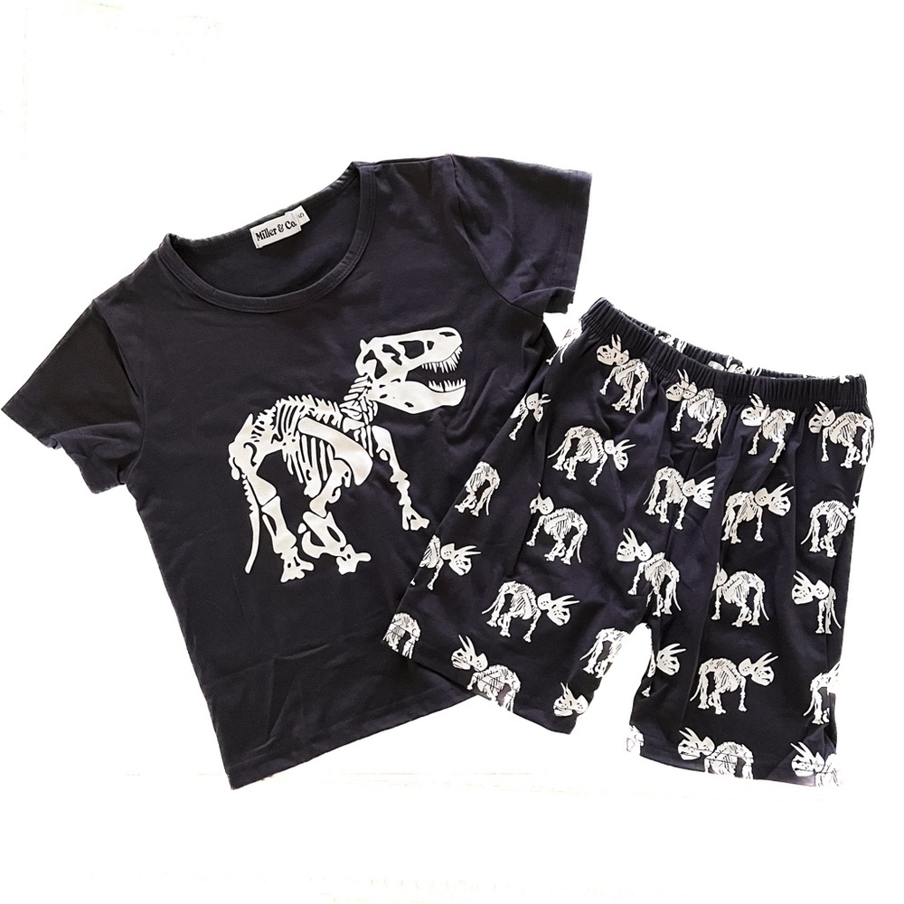 Miller & Co 2 Piece Dinosaur Short Set Size 5 Navy & White Dino Bones Boys